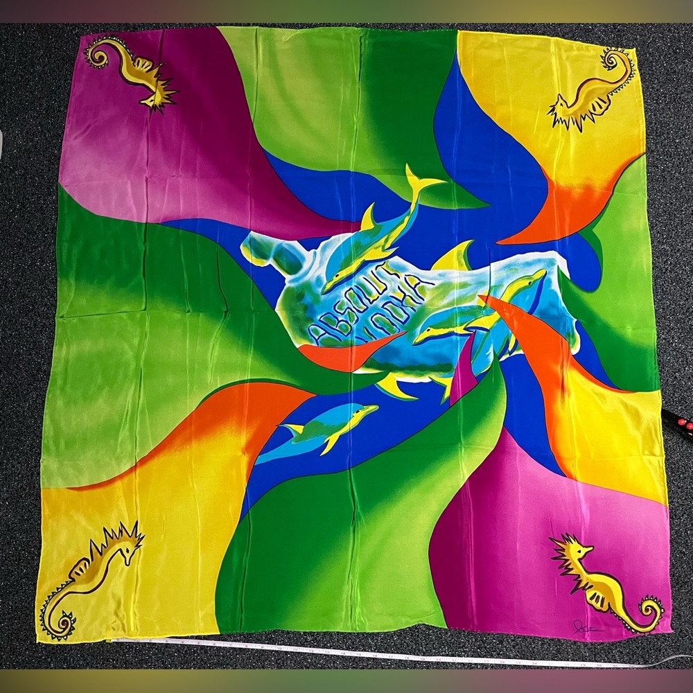 Vintage 100% Silk Absolute Vodka Scarf by Kathrine Bold colors tropical